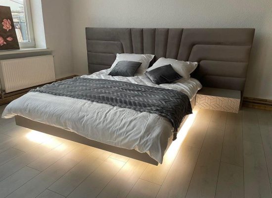 Ліжко Куб, м'яка спинка та тумби (покриття кольором)