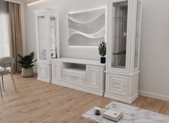 Комплект Монро: вітрина однодверна + вітрина дводверна + ТВ комод поличка (покриття кольором)